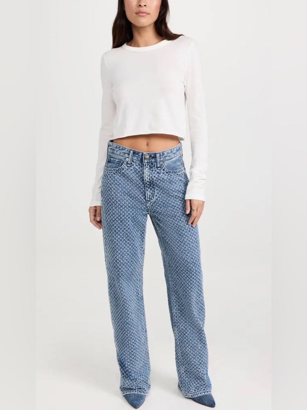 Rag & Bone Patterned Logan Mid-Rise Wide Leg Jeans